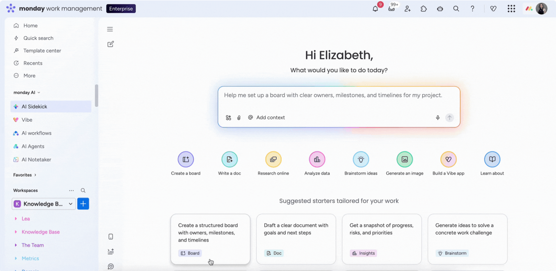 monday AI Sidekick, Vibe, and AI Agents