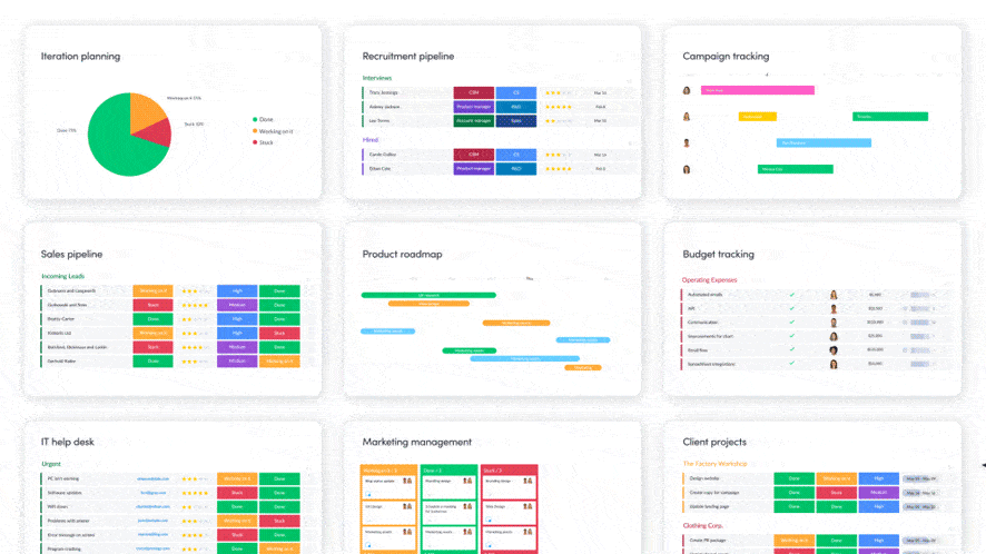 monday Work Management boards across departments
